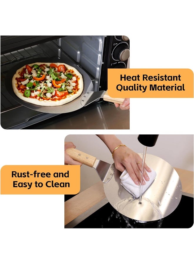 Loquat Stainless Steel Pizza Plate, 10 Inch Round Pizza Shovel Cake Baking Spoon, Round Shovel with Wooden Handle, Multi-Function Cake Safe Transfer Device, Baking Tools with Non-Slip Handle, Baking Tools - Image 5