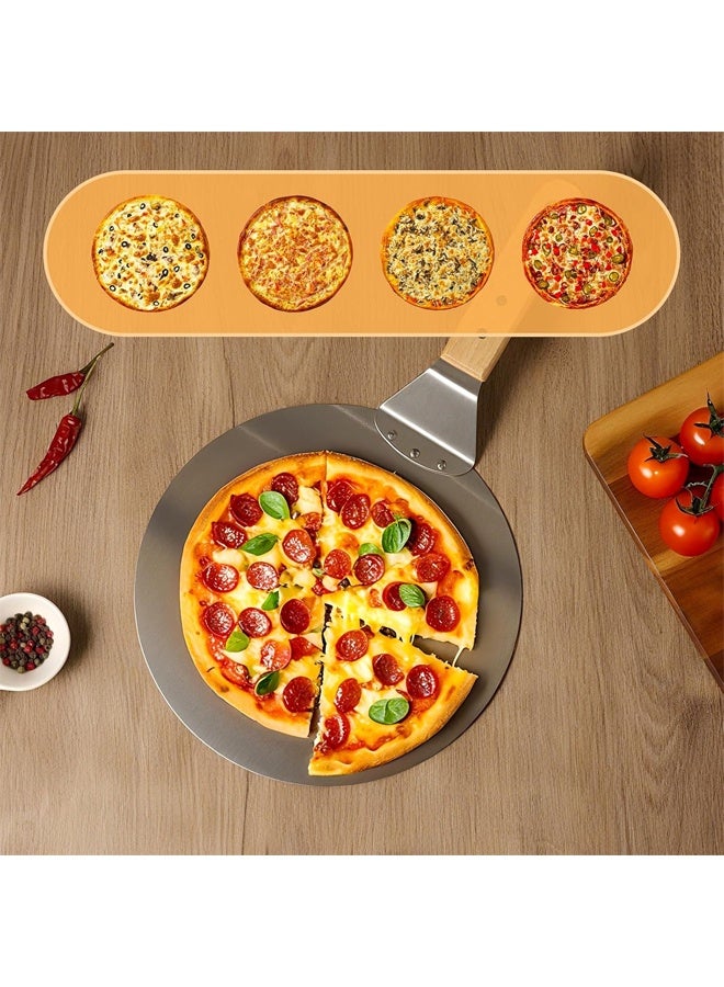 Loquat Stainless Steel Pizza Plate, 10 Inch Round Pizza Shovel Cake Baking Spoon, Round Shovel with Wooden Handle, Multi-Function Cake Safe Transfer Device, Baking Tools with Non-Slip Handle, Baking Tools - Image 4
