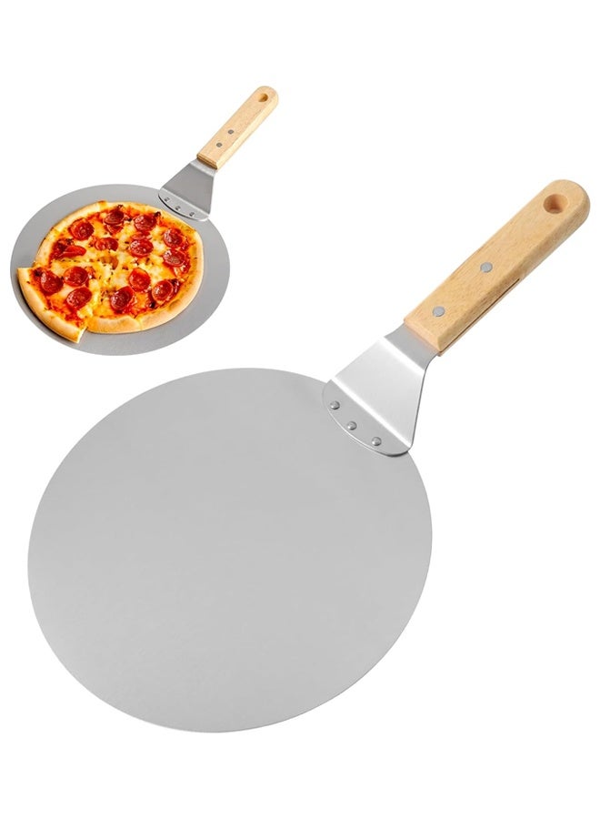 Loquat Stainless Steel Pizza Plate, 10 Inch Round Pizza Shovel Cake Baking Spoon, Round Shovel with Wooden Handle, Multi-Function Cake Safe Transfer Device, Baking Tools with Non-Slip Handle, Baking Tools - Image 1
