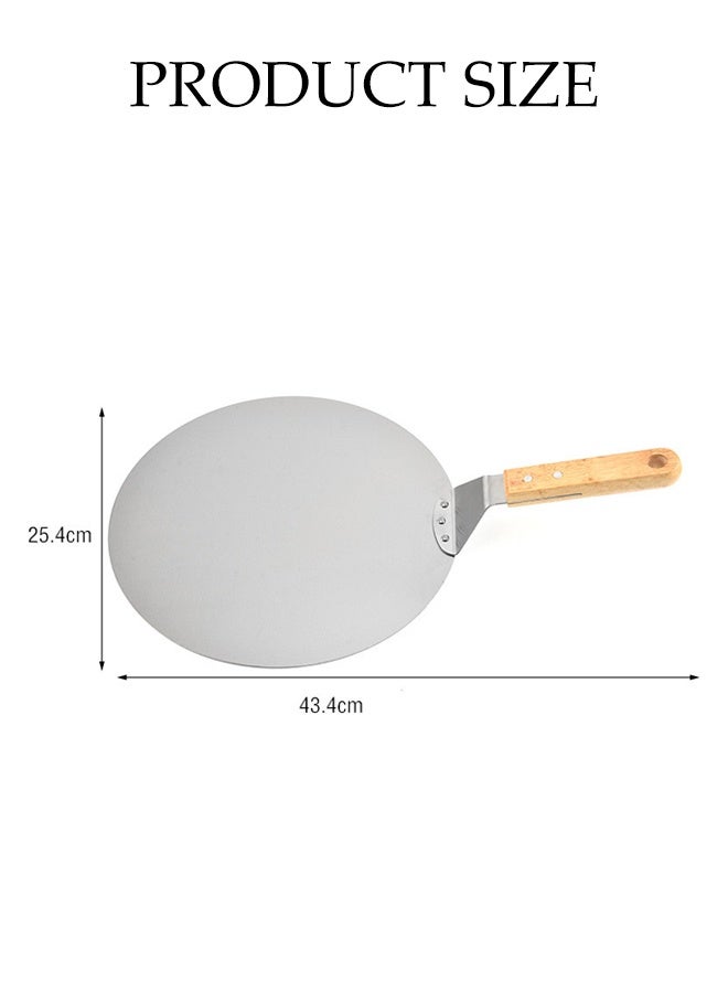 Loquat Stainless Steel Pizza Plate, 10 Inch Round Pizza Shovel Cake Baking Spoon, Round Shovel with Wooden Handle, Multi-Function Cake Safe Transfer Device, Baking Tools with Non-Slip Handle, Baking Tools - Image 2