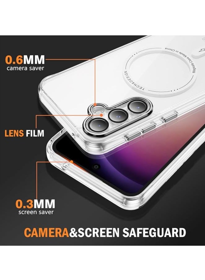 عام حافظة مغناطيسية لجهاز Samsung Galaxy S23 FE مزودة بحماية شاشة من الدرجة العسكرية بسمك 10 أقدام، تم اختبارها ضد السقوط وتدعم تقنية MagSafe. الحافظة شفافة وتناسب جهاز Samsung Galaxy S23 FE. - Image 2