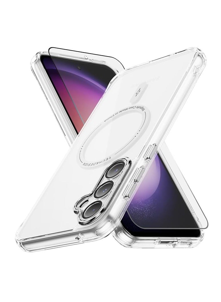 عام حافظة مغناطيسية لجهاز Samsung Galaxy S23 FE مزودة بحماية شاشة من الدرجة العسكرية بسمك 10 أقدام، تم اختبارها ضد السقوط وتدعم تقنية MagSafe. الحافظة شفافة وتناسب جهاز Samsung Galaxy S23 FE. - Image 1