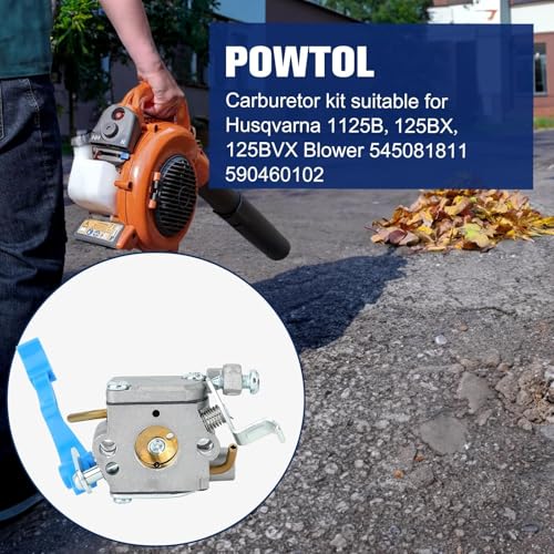 Powtol طقم كربوراتور Powtol 125B 125BX 125BVX لجزازة الأوراق المحمولة من هوسكفارنا 125B 125BVX 125BX استبدال 590460102 545081811 زاما C1Q-W37 581798001 مع طقم فلتر هواء 125B وزر تشغيل - Image 2