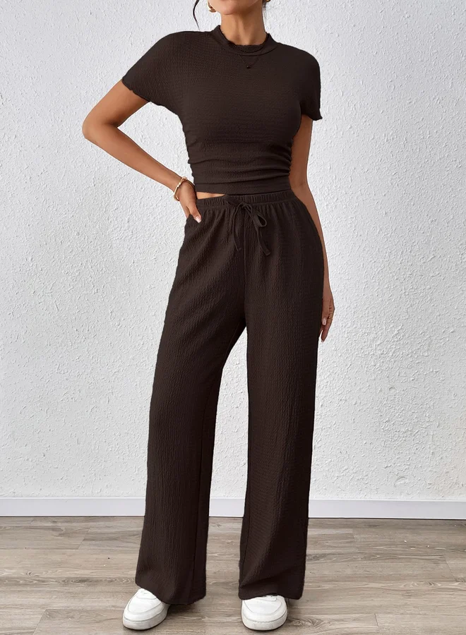 تايك تو Take Two Coffee Brown Textured Top Trousers Co-Ords