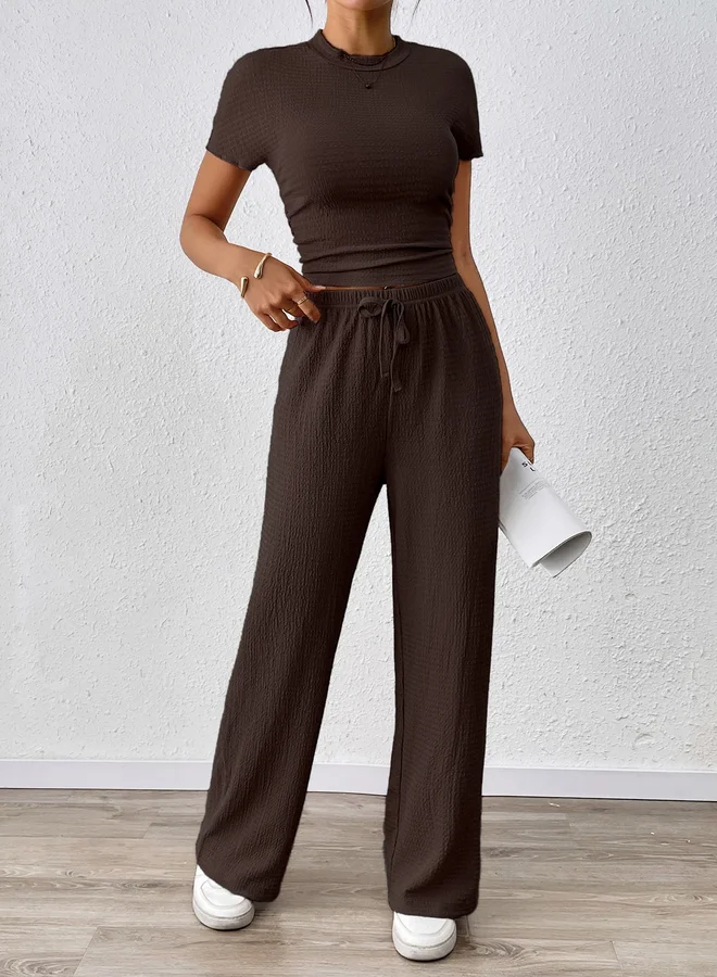 Take Two Take Two Coffee Brown Textured Top Trousers Co-Ords