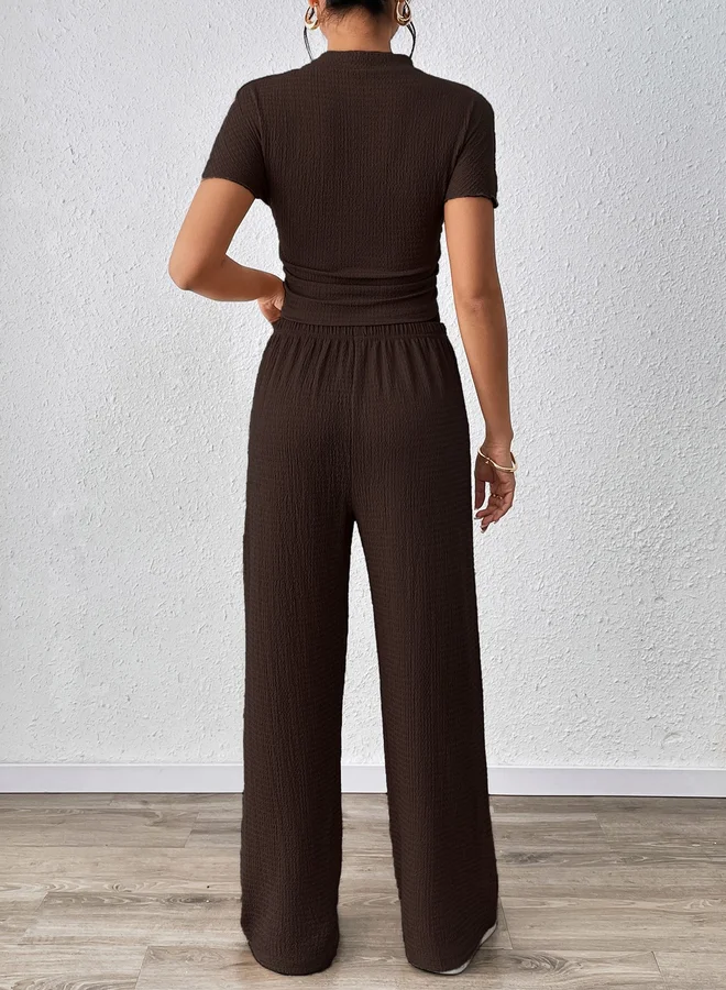 تايك تو Take Two Coffee Brown Textured Top Trousers Co-Ords