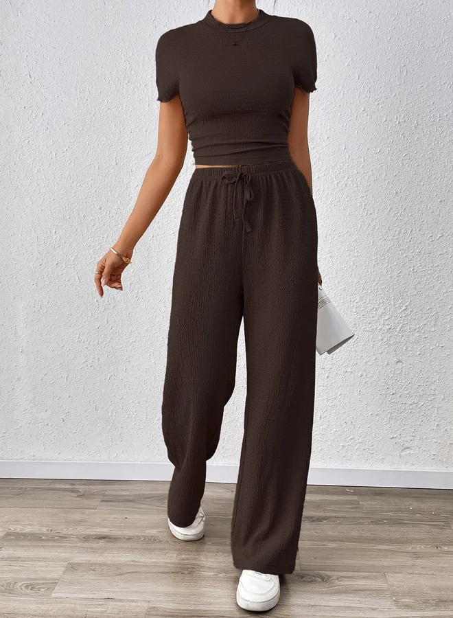 Take Two Take Two Coffee Brown Textured Top Trousers Co-Ords