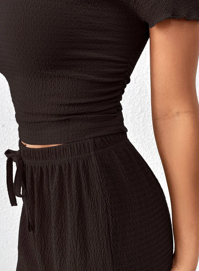 Take Two Take Two Coffee Brown Textured Top Trousers Co-Ords