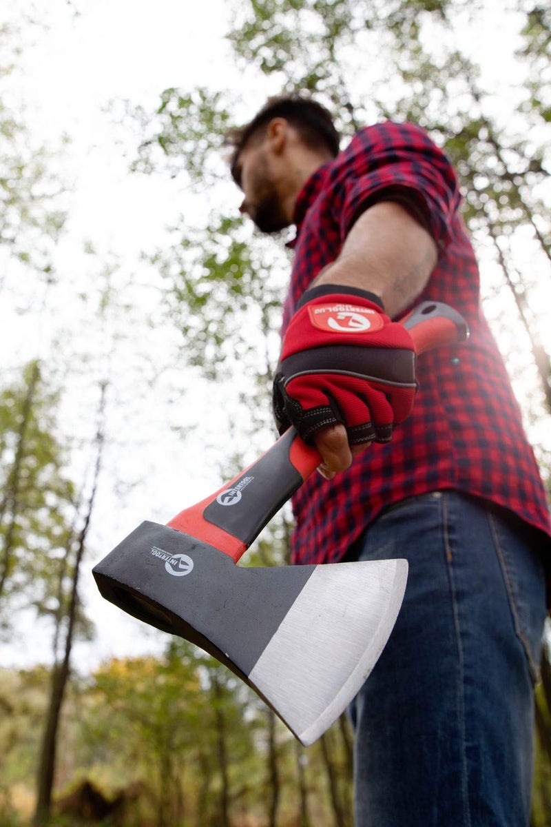 INTERTOOL Hatchet for Chopping Wood and kindling - Small Hand Axe for Camping Firewood - 15â€ Survival Ax - with Shock-Absorbing Fiberglass Anti-Slip Handle HT-0261 - Image 3