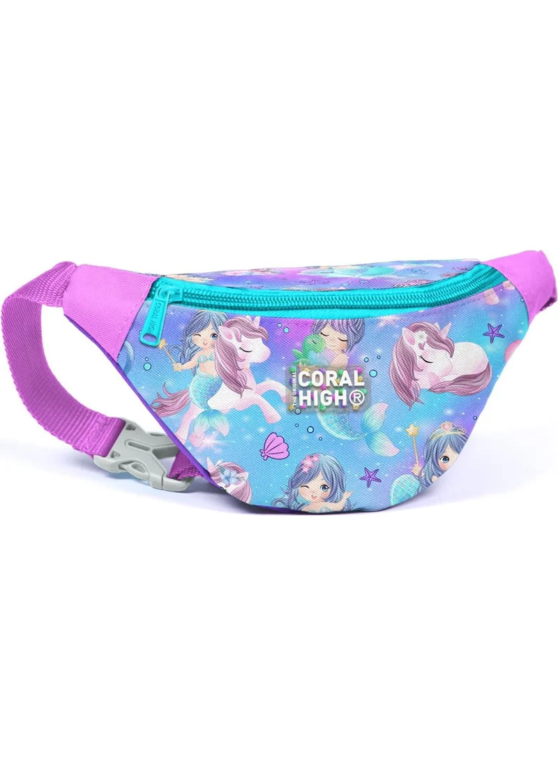 CORAL HIGH Kids Purple Pink Unicorn Mermaid Patterned Waist Bag 11533