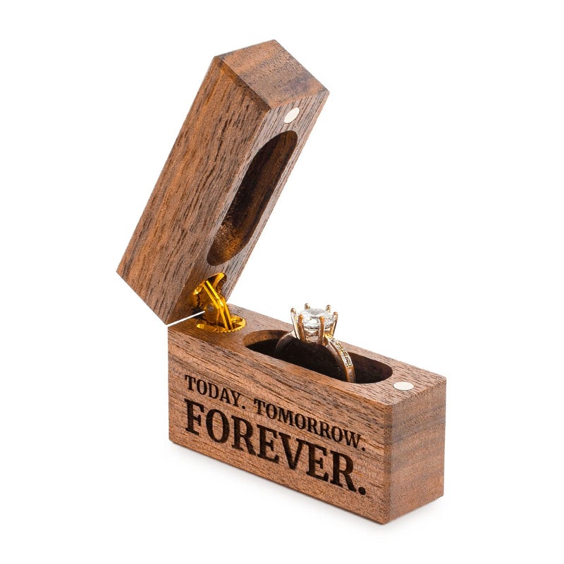 Wislist Wooden Engagement Ring Box Small Slim Flat Ring Case for ProposalWedding Today Tomorrow Forever