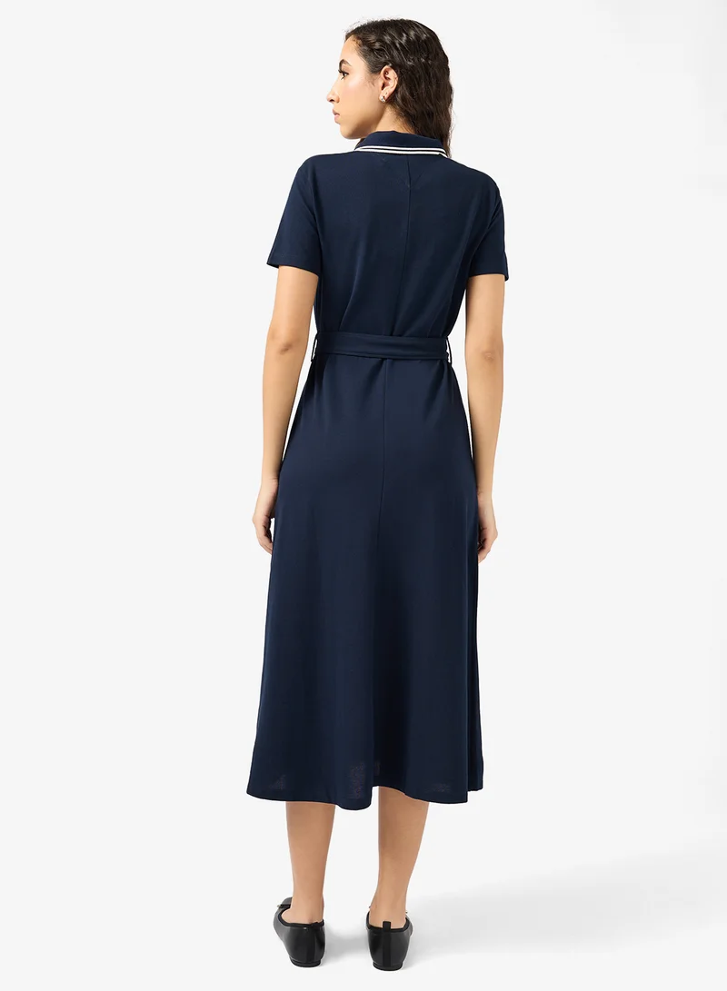 TOMMY HILFIGER Belt Detail Short Sleeve Shirt Dress
