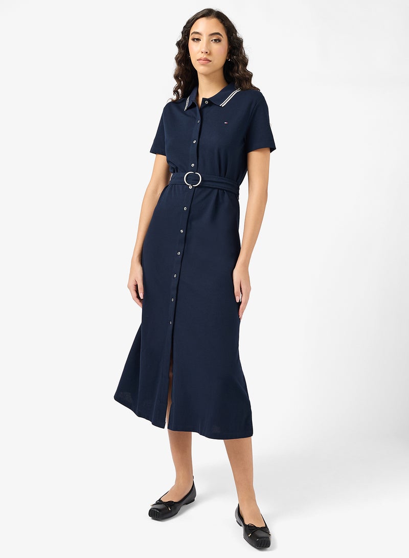 TOMMY HILFIGER Belt Detail Short Sleeve Shirt Dress - Image 1