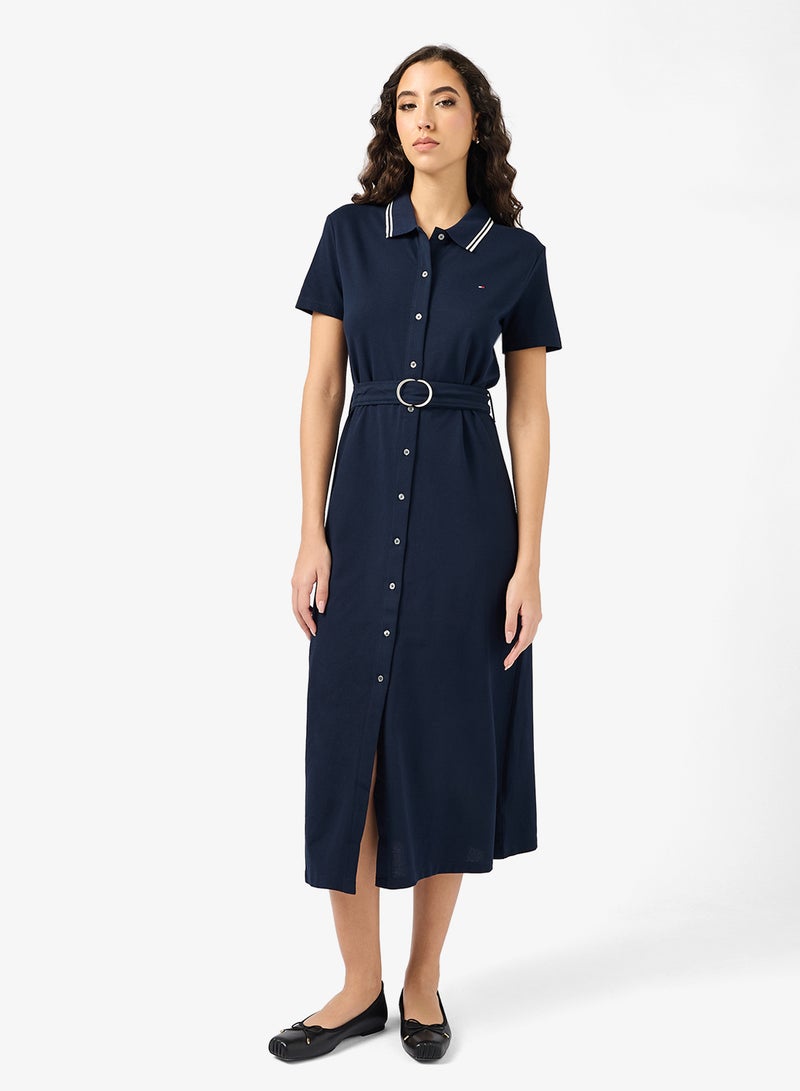 TOMMY HILFIGER Belt Detail Short Sleeve Shirt Dress - Image 4