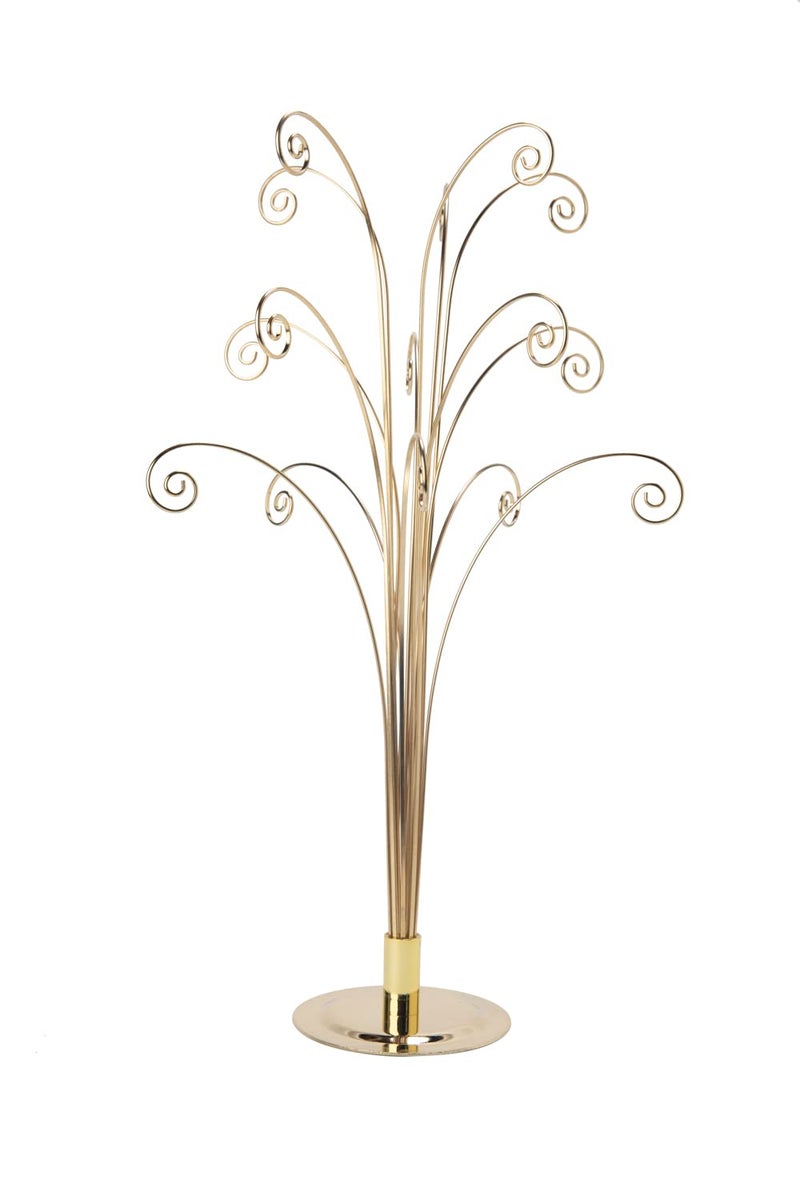 Creative Hobbies 20 Inch Tall Ornament Display Tree, Bright Brass Plated, Holds 15 Ornaments - Image 1