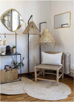 Generic Boho 100% Natural Palm Frames Handmade Round Area Rug Home Kitchen Decor (120cm)  - Image 1