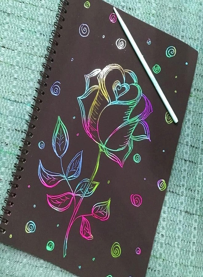 Kanak Mall Rainbow Scratch Book for Kids A4 Size Scratch Art Magic Doodle Mandala Art Drawing Coloring Book Black Scratch Paper Note Art and Craft Return Gift for 4 Years and Above(5.5 x 4 inch) - Image 2