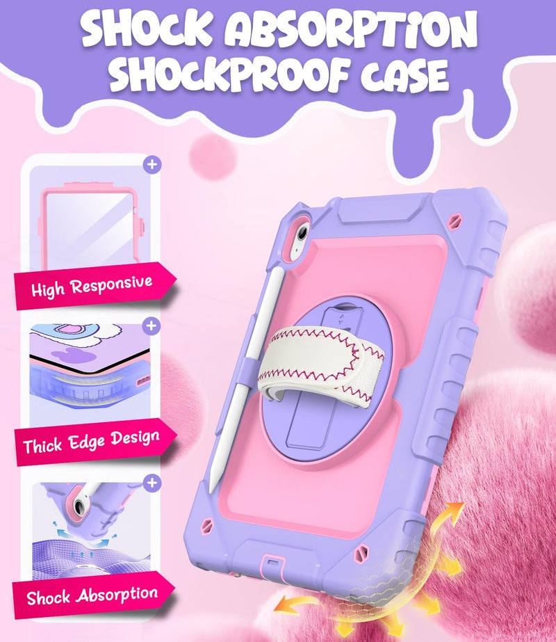 Cantis Case for iPad 11-inch (A16) 2025/ iPad 10th Generation 2022 (10.9 inch) with Screen Protector, 11th Case with 360 Degree Rotating Stand/Shoulder Strap/Pencil Holder, Light Purple+Pink - Image 4