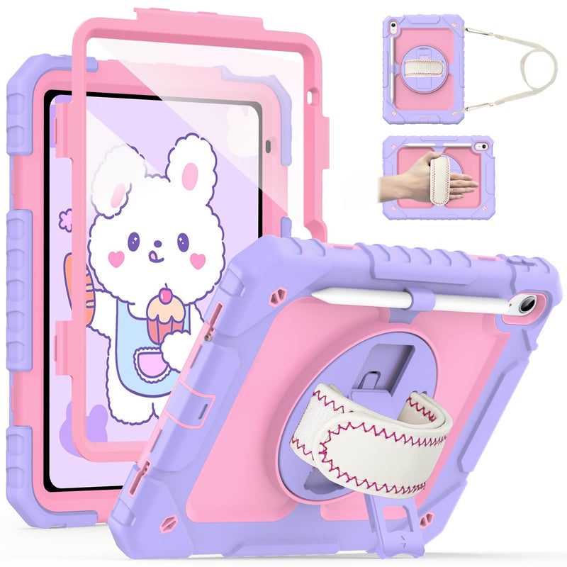 Cantis Case for iPad 11-inch (A16) 2025/ iPad 10th Generation 2022 (10.9 inch) with Screen Protector, 11th Case with 360 Degree Rotating Stand/Shoulder Strap/Pencil Holder, Light Purple+Pink - Image 1