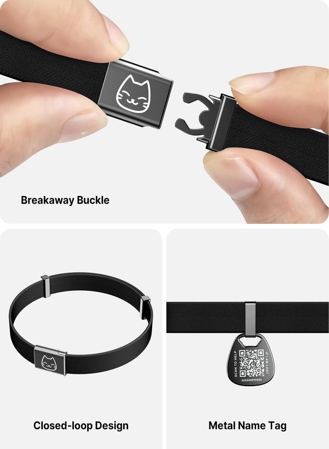 typecase طوق للقطط مع بطاقة اسم قابلة للفك: أطواق للقطط الصغيرة مزودة ببطاقة تعريف برمز الاستجابة السريعة للقطط الإناث والذكور، طوق فائق النعومة والمرونة قابل للتعديل (6-12 بوصة) مع مشبك أمان قابل للفك، أسود - Image 4