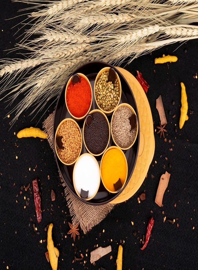 DJD Round Masala Box Dabba for Keeping Spices | Spice Box for Kitchen | Plastic Wooden Style Spice Box | Masala Container | Masala Dabba - Image 3