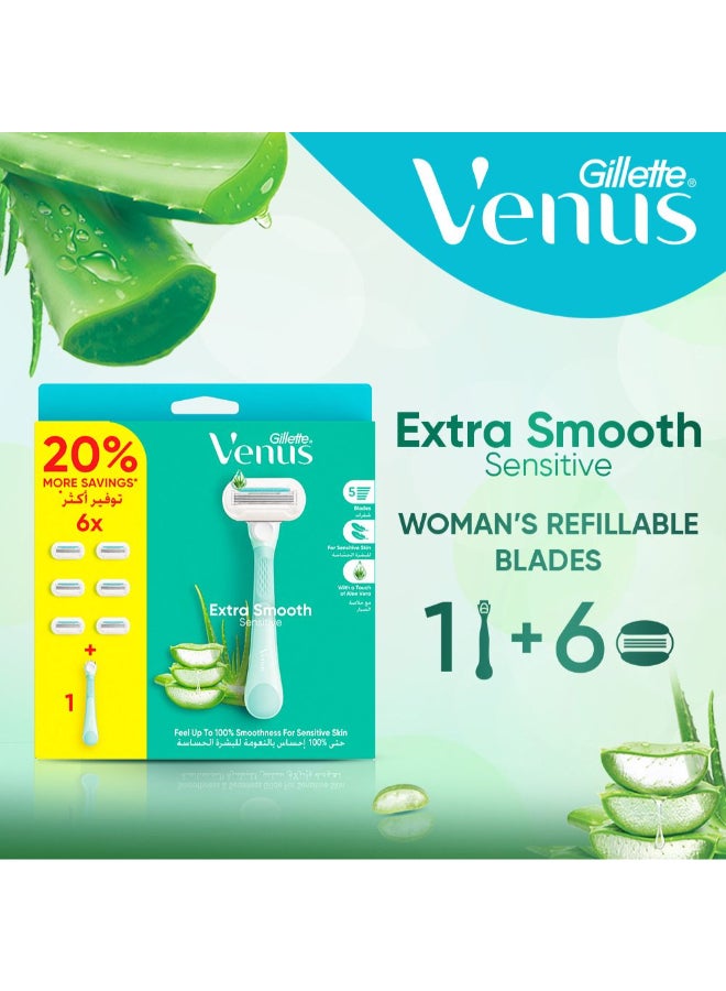 Venus شفرة حلاقة جيلت فينوس ديلوكس سموذ سنسيتيف للنساء + 6 شفرات بديلة، للبشرة الحساسة - Image 1