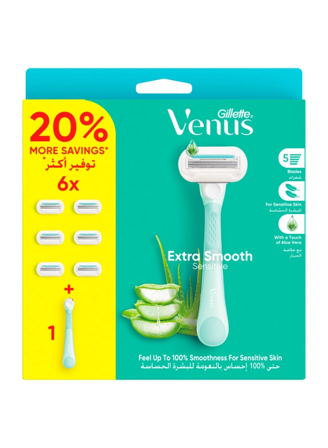 Venus شفرة حلاقة جيلت فينوس ديلوكس سموذ سنسيتيف للنساء + 6 شفرات بديلة، للبشرة الحساسة - Image 2