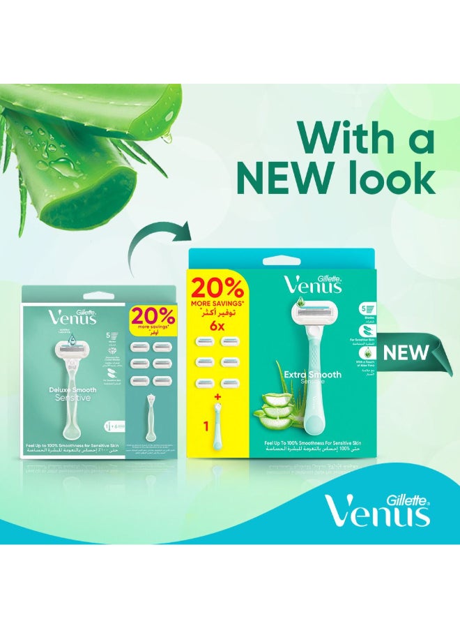 Venus شفرة حلاقة جيلت فينوس ديلوكس سموذ سنسيتيف للنساء + 6 شفرات بديلة، للبشرة الحساسة - Image 5
