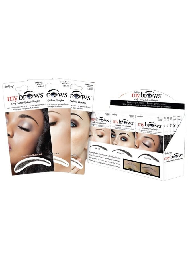 Godefroy MyBrows Long Lasting Eyebrow Transfers, Low Arch, Dark Brown, 12-Pairs of Brows  - Image 1