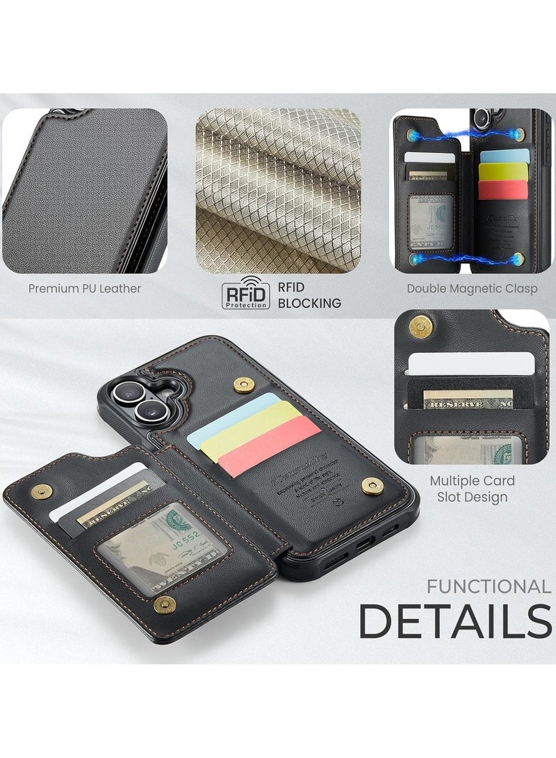 General Compatible with iPhone 16 Plus Slim Wallet Case with RFID Blocking Flip Card Slots/Kickstand, Shockproof Front PC Frame+Back PU Leather Protective Cover w/Magnetic Snaps  - Image 4
