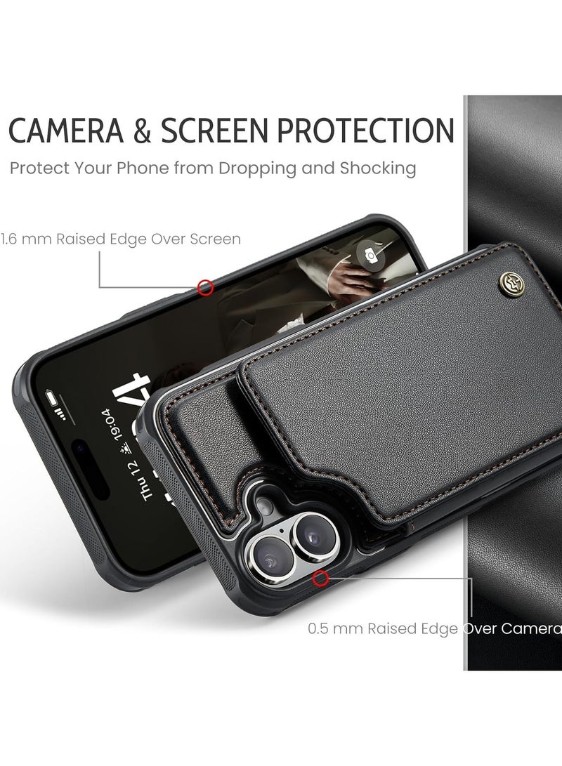 General Compatible with iPhone 16 Plus Slim Wallet Case with RFID Blocking Flip Card Slots/Kickstand, Shockproof Front PC Frame+Back PU Leather Protective Cover w/Magnetic Snaps  - Image 5