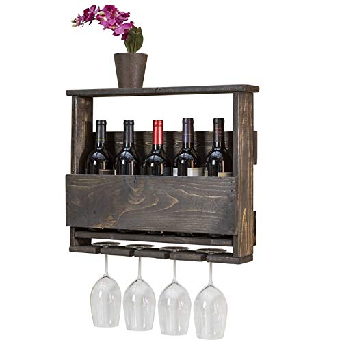 Vm decor Solid sheesham Wood Pallet Wine Rack Wall Mounted Wine Rack Wooden Wine Rack 5 Bottle4glass HoldNatural Polish Light Brown - Image 3