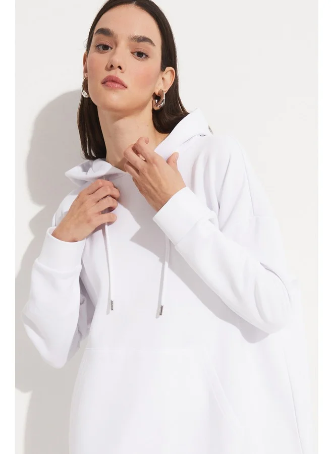 JUNE June Basic Thick Hooded Sweatshirt White