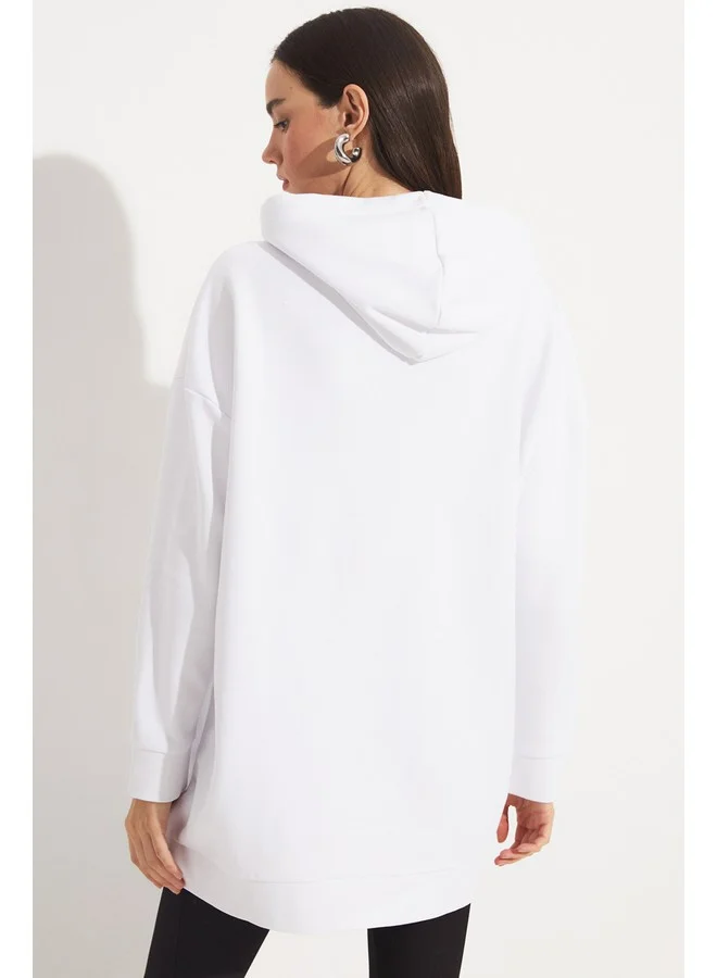 JUNE June Basic Thick Hooded Sweatshirt White