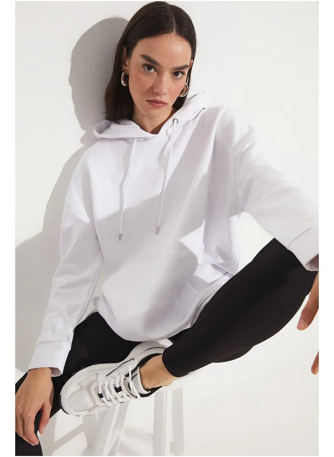 JUNE June Basic Thick Hooded Sweatshirt White