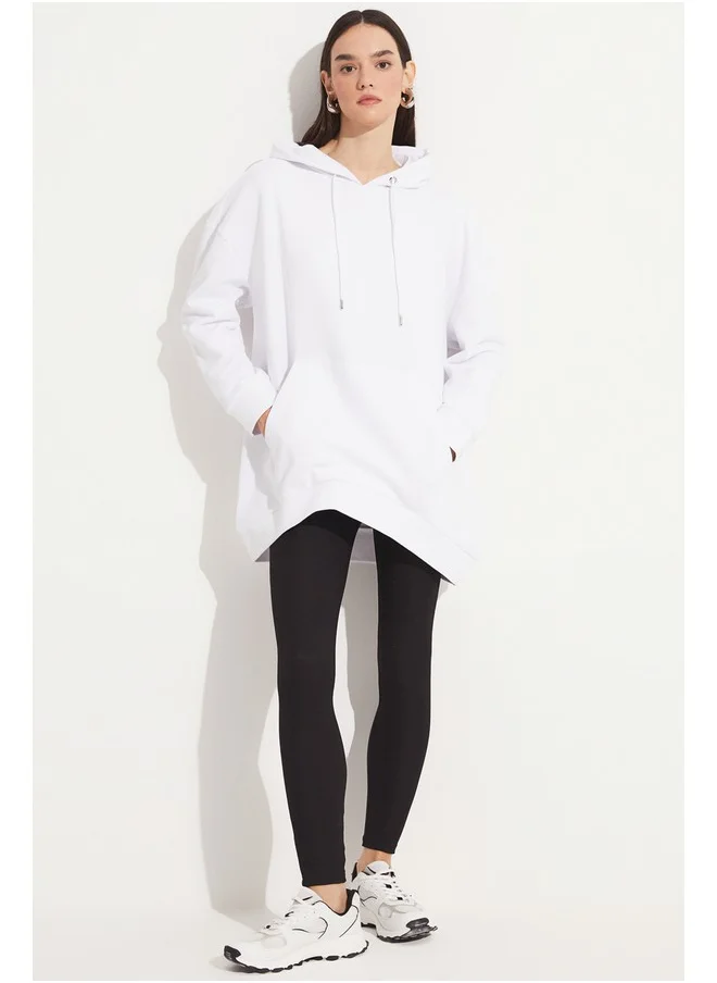 جون June Basic Thick Hooded Sweatshirt White