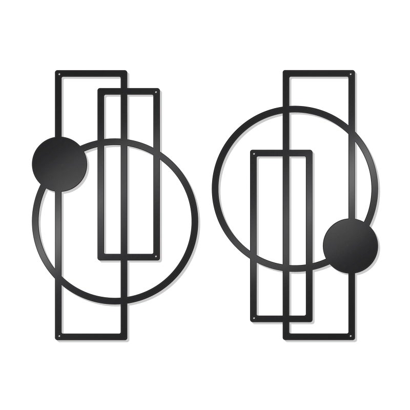 OYEFLY 2 Pcs Metal Abstract Wall ArtModern Geometric Decor Black style 1