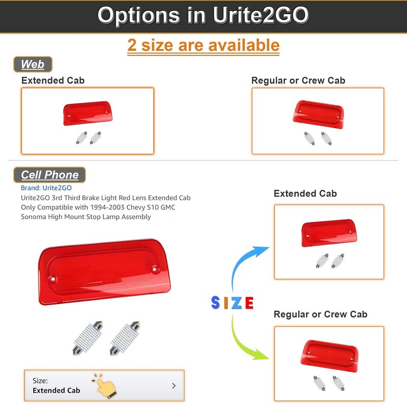 igersaw Urite2GO 3rd Third Brake Light Red Lens for 1994-2003 Chevy S10 GMC Sonoma Extended Cab - Image 3