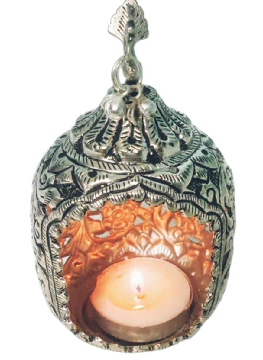 HOPE KART Hope Kart Antique Tea Light Candle Diya Holders Tabletop for Home Decor Pooja Fancy Gift Items Articles for House Warming Ceremony Wedding Silver Oxidising 15L X 8W cm Pack of 1 