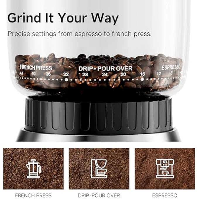 هيبرو مطحنة حبوب القهوة G7 بإعداد دقيق 48 تروس مطحنة كهربائية أوتوماتيكية لجهاز الطباعة التركي EspressoMochaDripصب فوق فرنش برس - Image 4