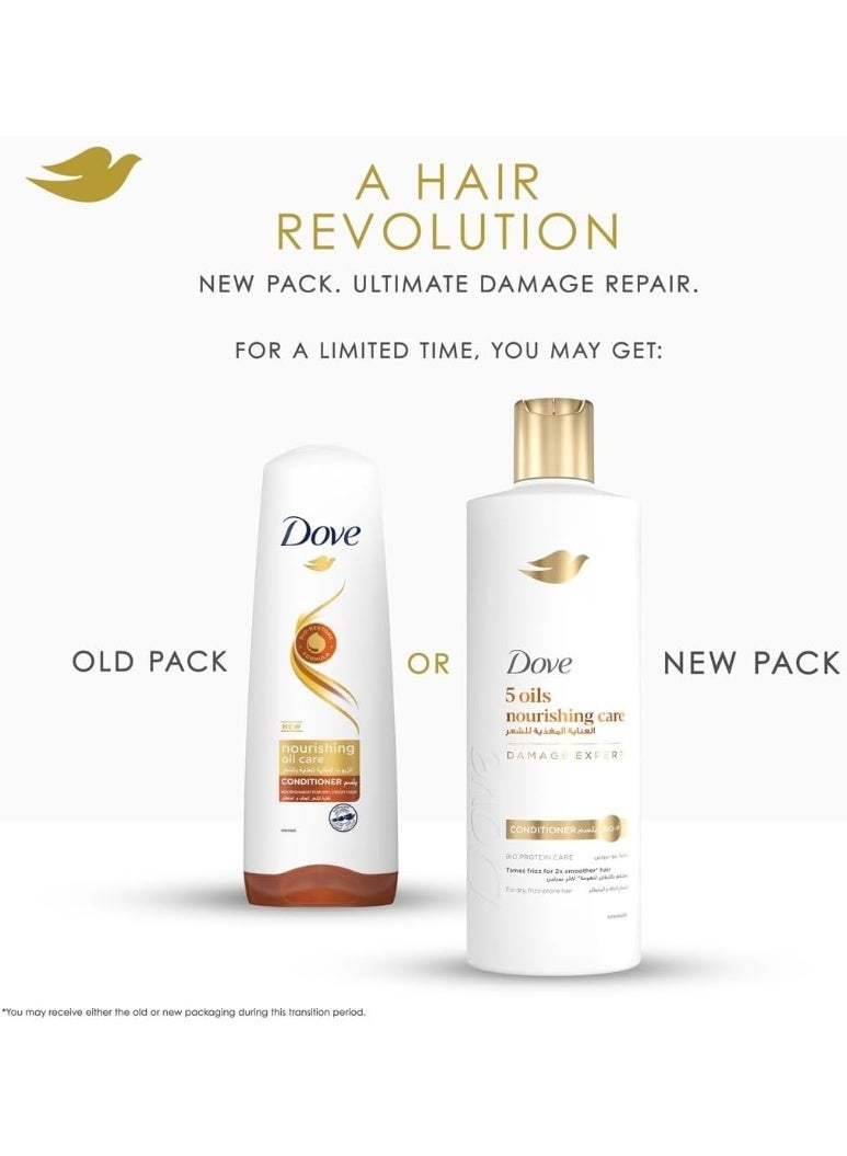 DOVE Conditioner 5 oils nourishing care, tames frizz for 2x smoother* hair, 350ml - Image 3