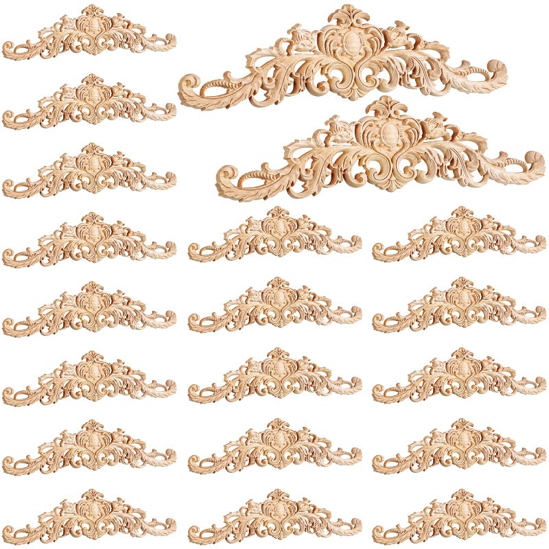 Sanwuta 20 Pcs Long Wooden Carved Appliques Onlays Appliques for Furniture Carved  DIY Decorative Wood Carving Decals for Wall Cupboard Door Bed Cabinet Door DecorRustic