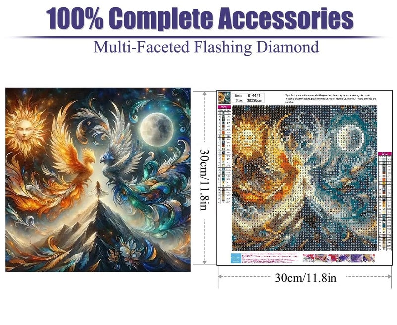 BOHADIY Phoenix Diamond Painting Kit for Adults - 5D Moon Art Kit for Beginners, Full Drill DIY Gem Art With Painting Kit for Home Wall Decor, 12 x 12 Inch - Image 2