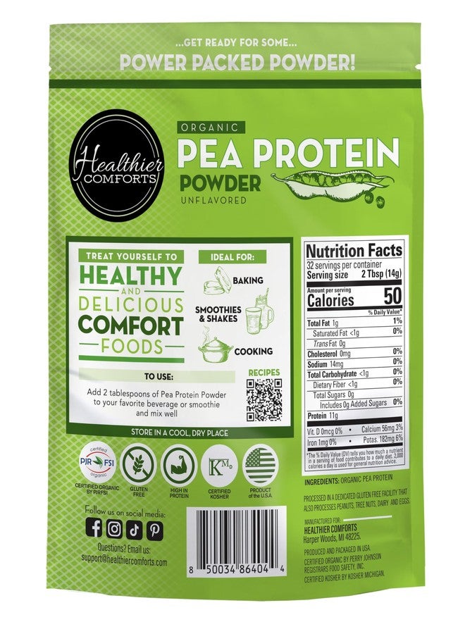 Healthier Comforts مسحوق بروتين البازلاء العضوي غير المنكه من هيلثيير كومفورتس - قليل الصوديوم (1 رطل) | مزروع ومعالج في الولايات المتحدة الأمريكية | بروتين نباتي 100% | كوشير، خالٍ من الغلوتين، غير معدل وراثيًا، مناسب لنظام الكيتو (16 أونصة) - Image 2