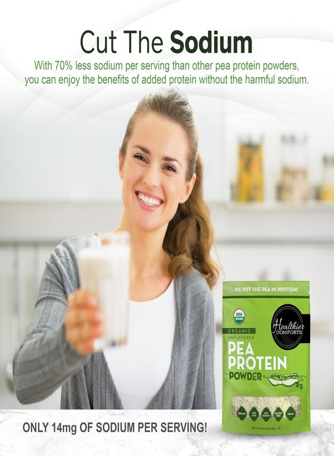 Healthier Comforts مسحوق بروتين البازلاء العضوي غير المنكه من هيلثيير كومفورتس - قليل الصوديوم (1 رطل) | مزروع ومعالج في الولايات المتحدة الأمريكية | بروتين نباتي 100% | كوشير، خالٍ من الغلوتين، غير معدل وراثيًا، مناسب لنظام الكيتو (16 أونصة) - Image 5