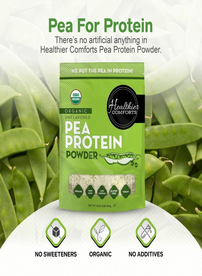 Healthier Comforts مسحوق بروتين البازلاء العضوي غير المنكه من هيلثيير كومفورتس - قليل الصوديوم (1 رطل) | مزروع ومعالج في الولايات المتحدة الأمريكية | بروتين نباتي 100% | كوشير، خالٍ من الغلوتين، غير معدل وراثيًا، مناسب لنظام الكيتو (16 أونصة) - Image 3