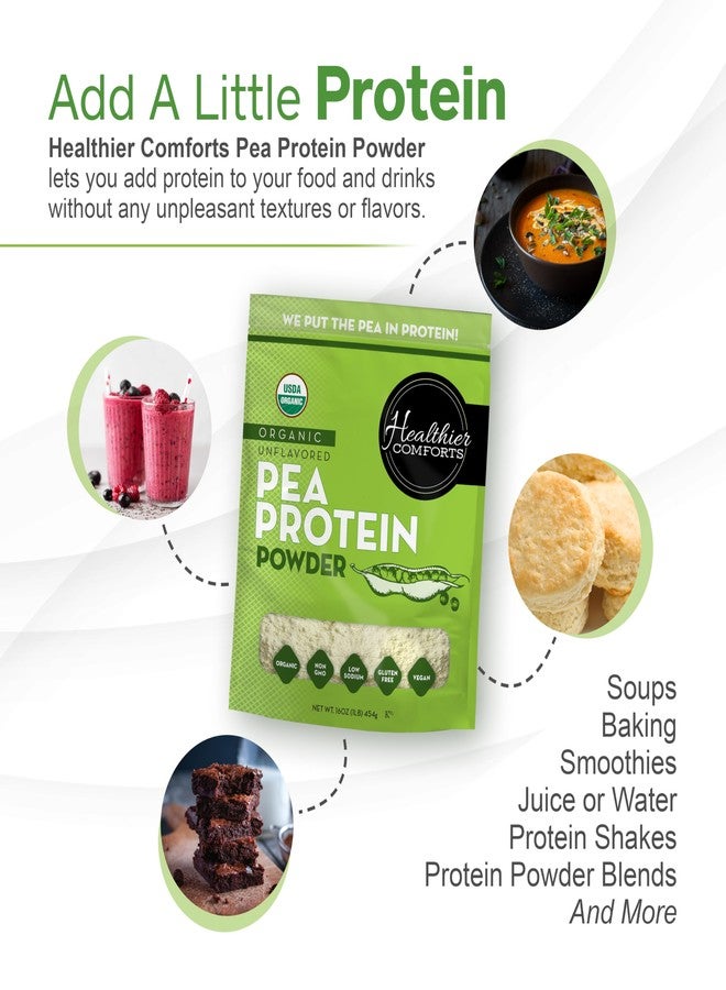 Healthier Comforts مسحوق بروتين البازلاء العضوي غير المنكه من هيلثيير كومفورتس - قليل الصوديوم (1 رطل) | مزروع ومعالج في الولايات المتحدة الأمريكية | بروتين نباتي 100% | كوشير، خالٍ من الغلوتين، غير معدل وراثيًا، مناسب لنظام الكيتو (16 أونصة) - Image 4