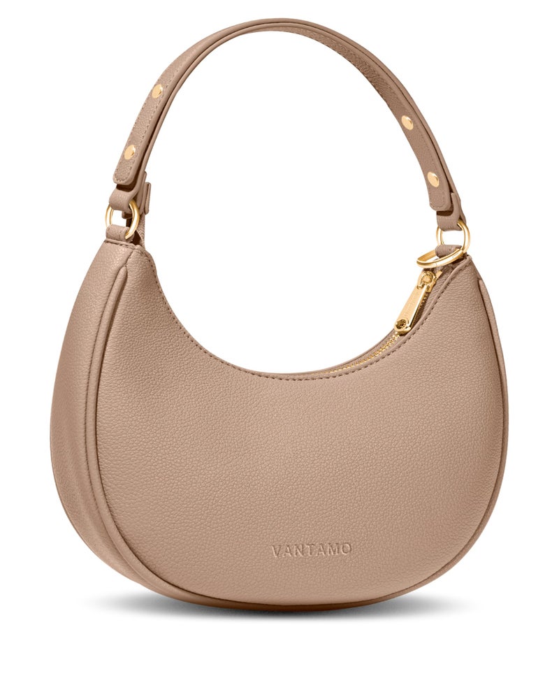 Vantamo Crescent Bags For Women with RFID Protection, Half Moon Clutch Purses for Women with Anti-Theft Clip for Extra Safety, Premium PU Leather Handbags for Work & Going Out, Taupe Beige Purse - Image 1