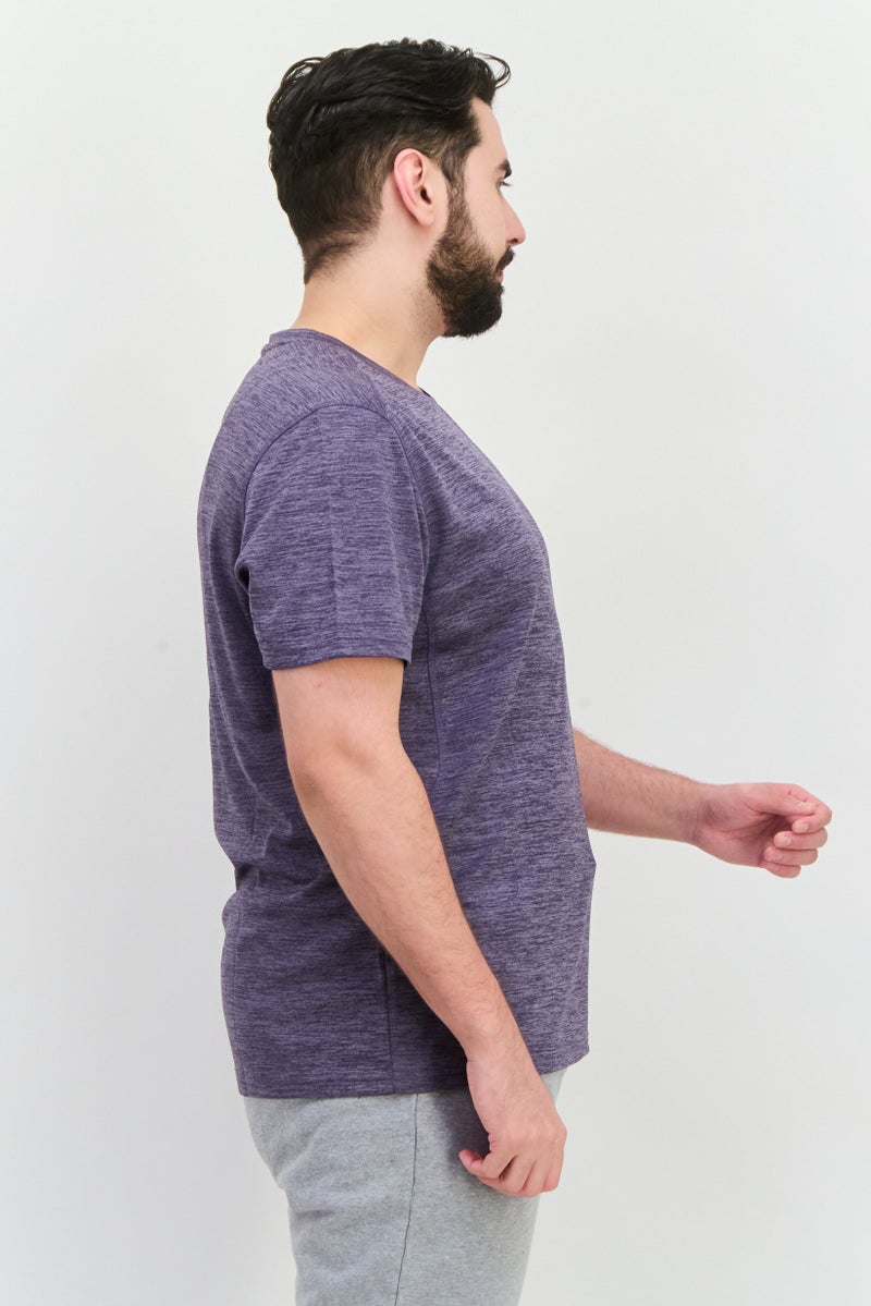 MOTION Men Crew Neck Short Sleeves Plain T-Shirt, Purple - Image 2