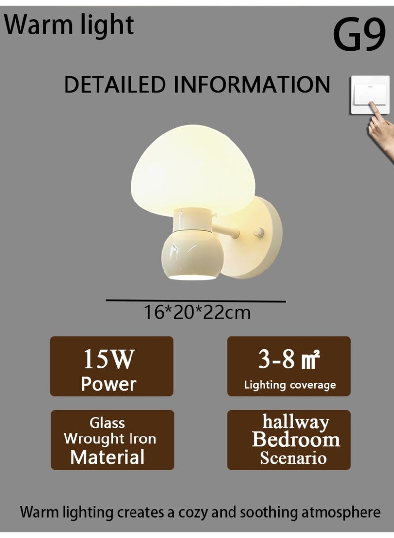 Cream-Style Mushroom-Shaped Wall Lamp, G9, Warm Light, Bedroom, Bedside, and Hallway Lighting - Image 2